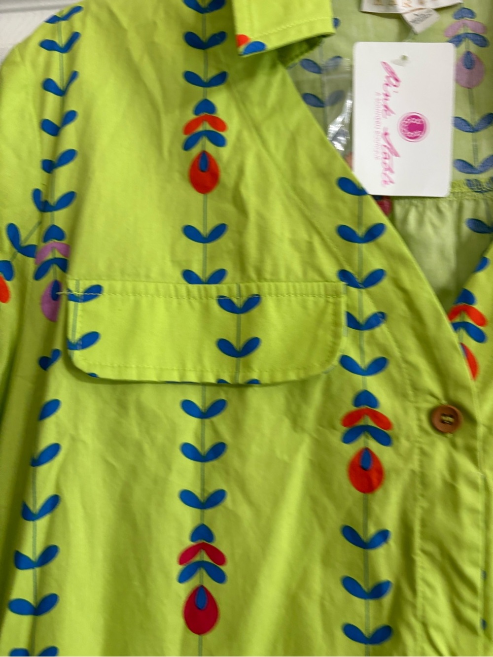 Karlie Lime Green Short-Sleeve Button Mini Floral Dress Motif Detachable Belt - Picture 2 of 7